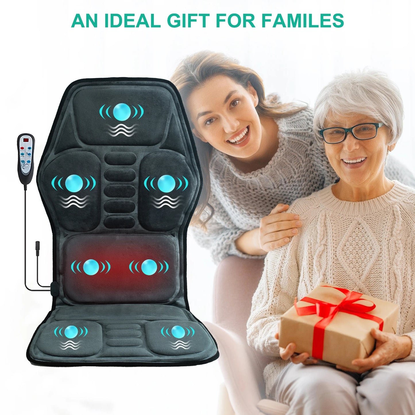 HOMEMASSA Vibration Back Massager Seat Cushion With Heat Pain Relief