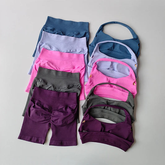 Seamless Breathable Yoga Bra And Shorts Set For Training