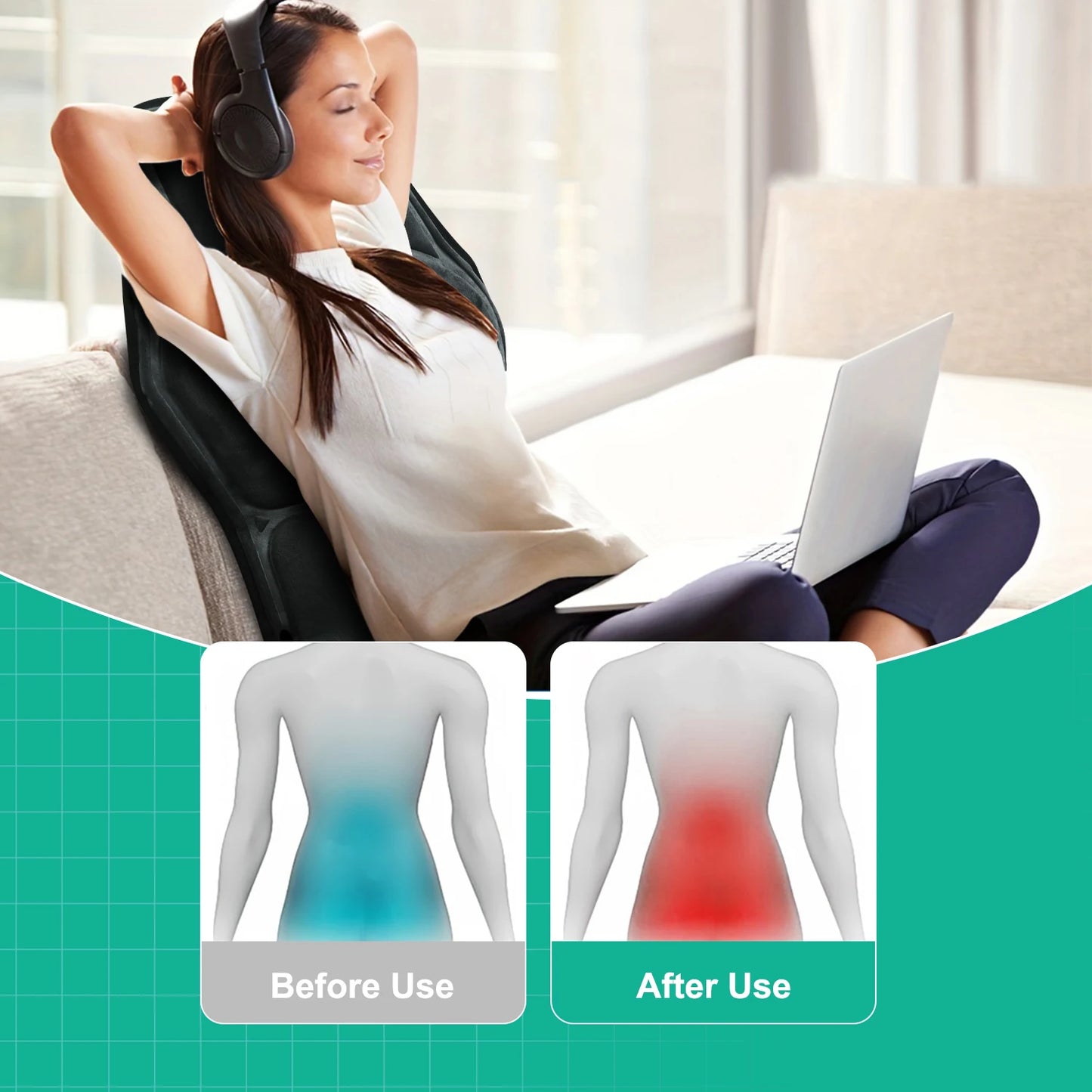 HOMEMASSA Vibration Back Massager Seat Cushion With Heat Pain Relief