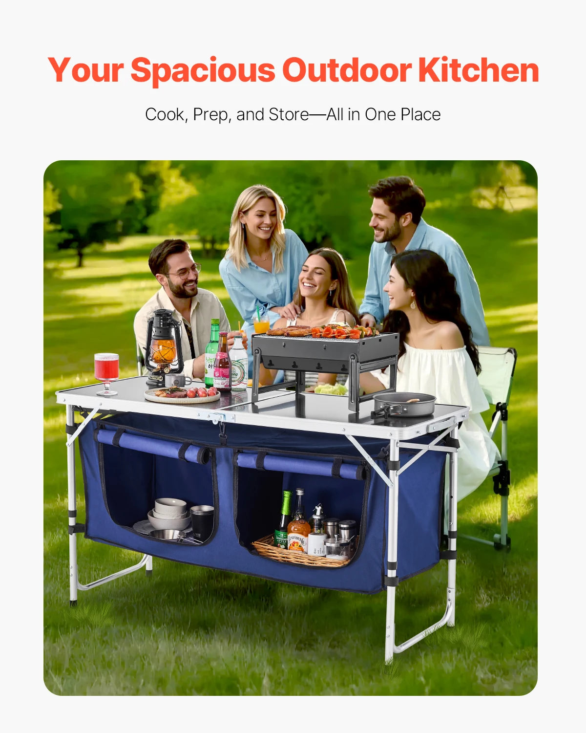 SucceBuy Camping Kitchen Table Folding Outdoor Cooking Station Aluminum