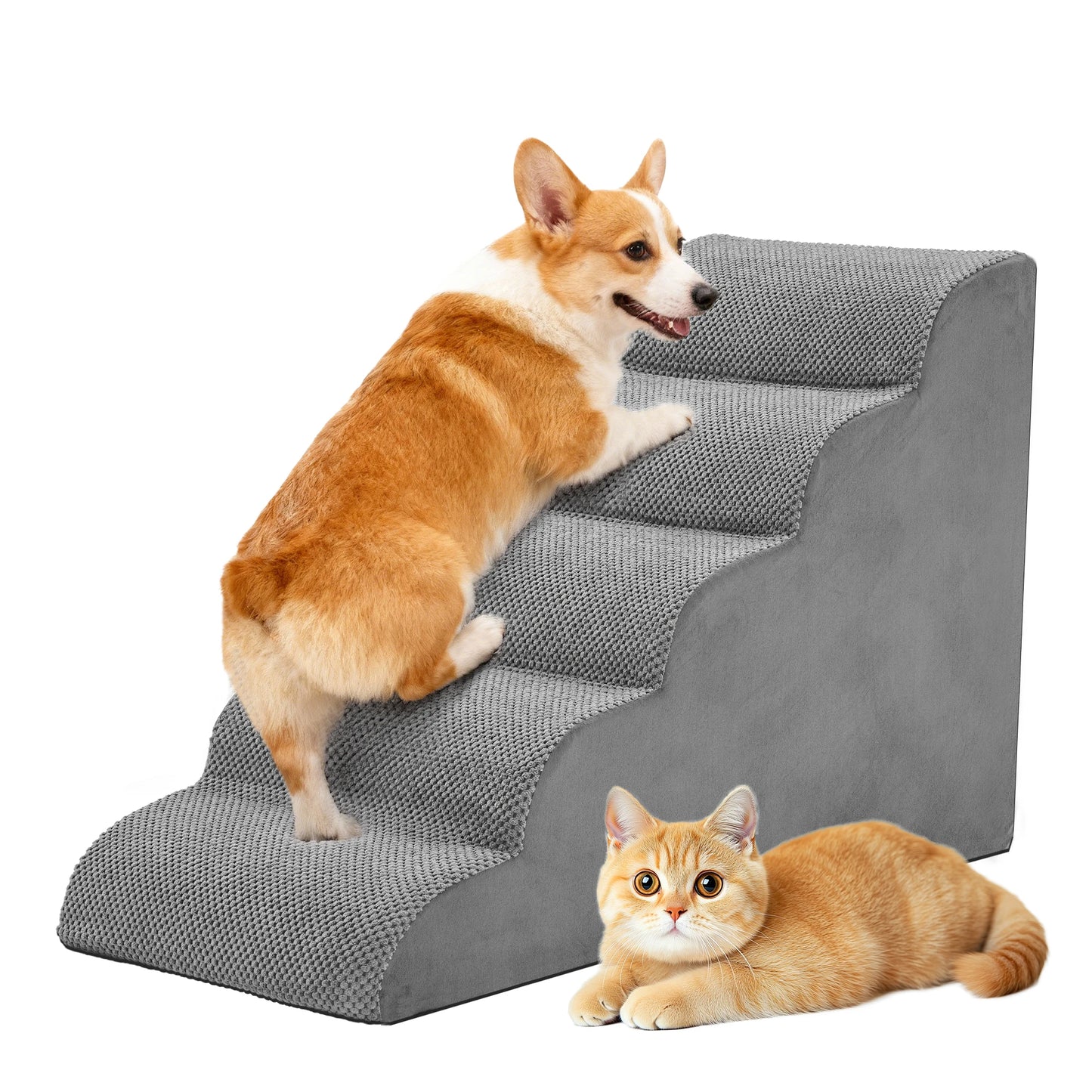 High Density Foam Dog Stairs 3-5 Step Curved Ramp Small Dogs