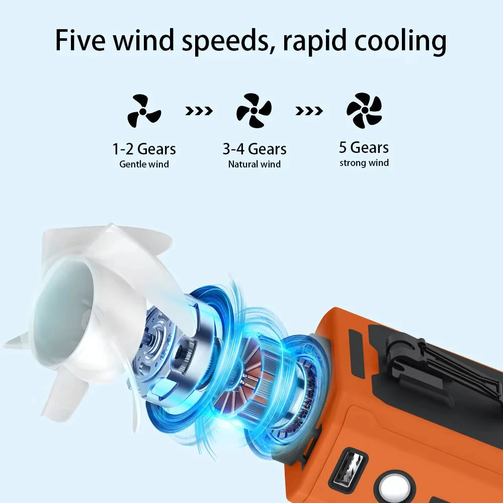 Portable 10000mAh Waist Clip Fan With 5 Speed USB Rechargeable