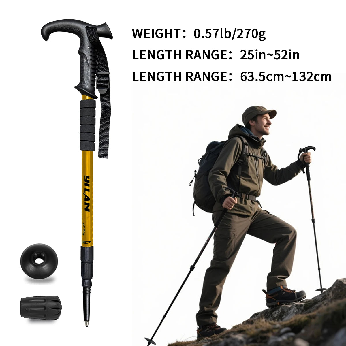 Ultralight Aluminum Hiking Poles With Shock Absorption Quick Lock System