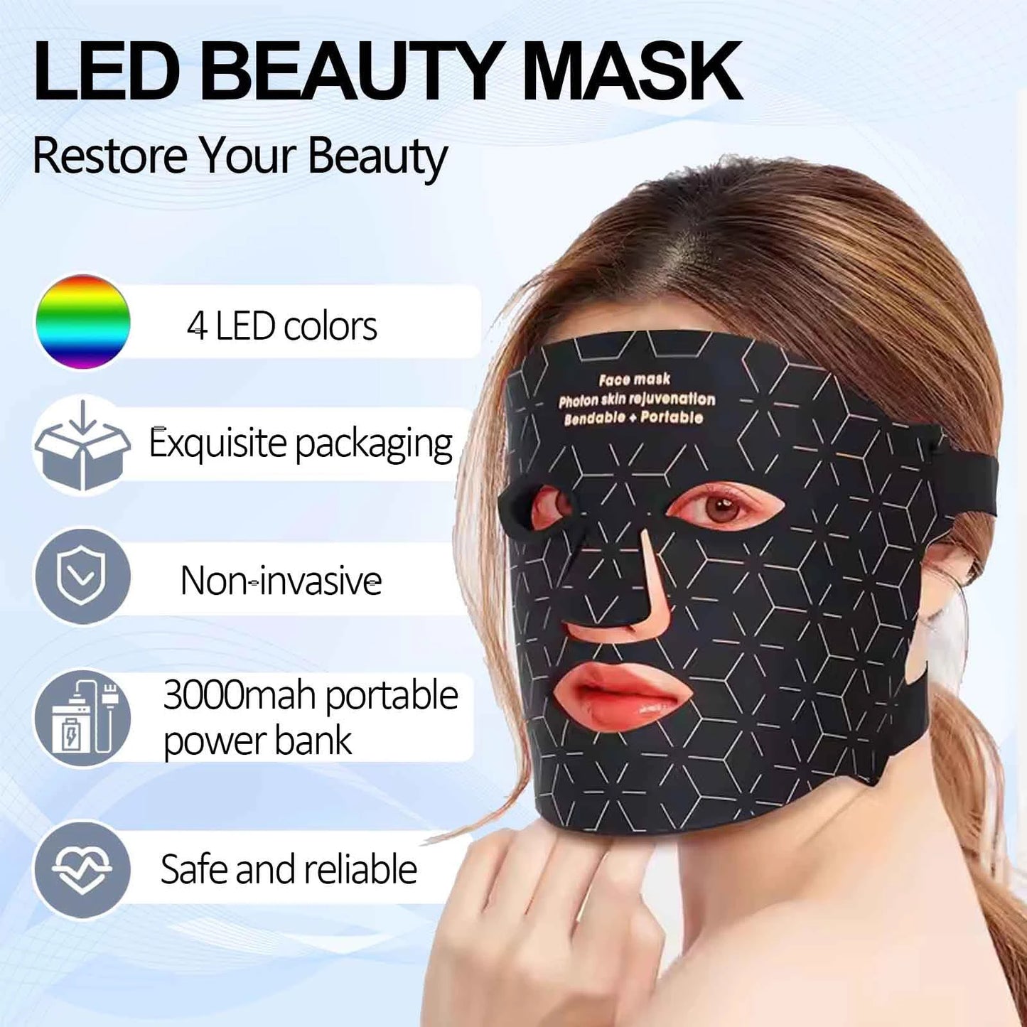 UBilli Red Light 4 Modes Portable LED Face Mask Therapy