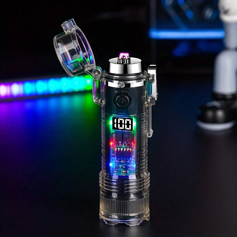 TopFlames Electronic Pulse Lighter Flameless Arc Plasma With Flashlight