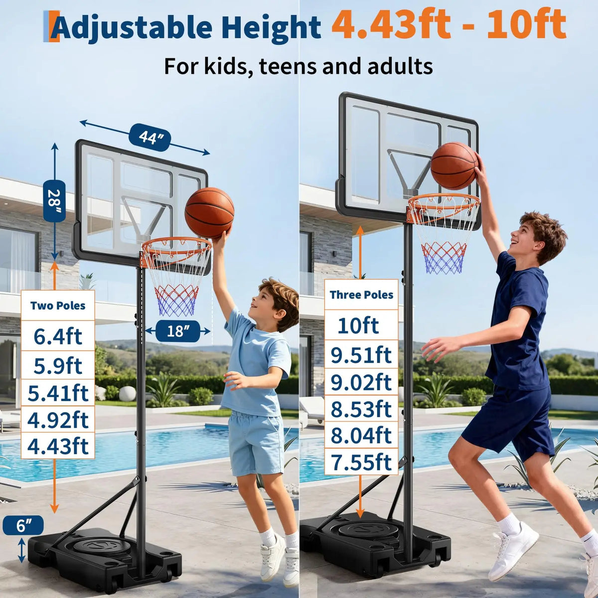 HiMISS Portable Basketball Hoop Adjustable Outdoor Goal System with Wheels