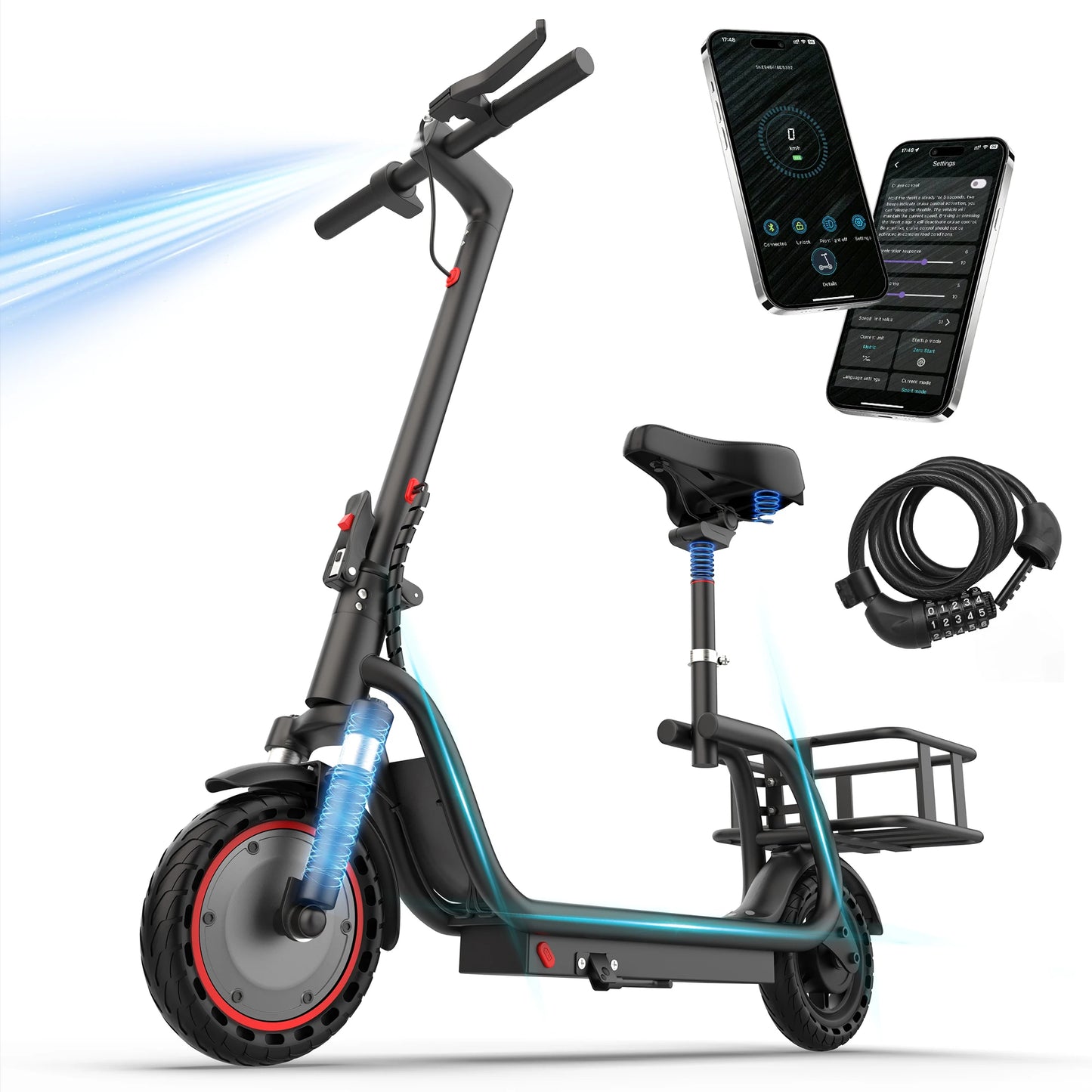 Aovopro Foldable Electric Scooter With Seat And Basket For Adults