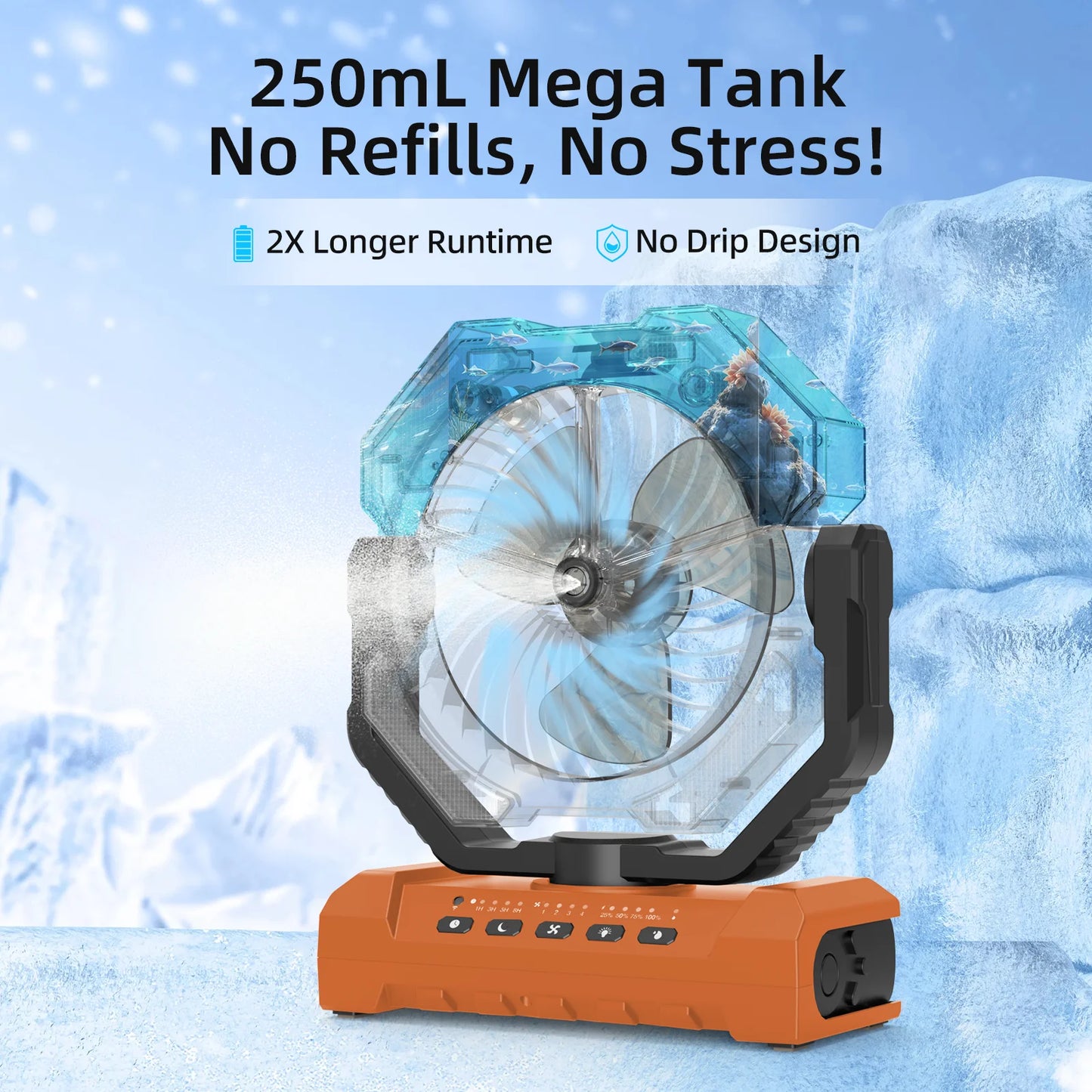 20000mAh Rechargeable Mist Cooling Fan With LED Light For Camping