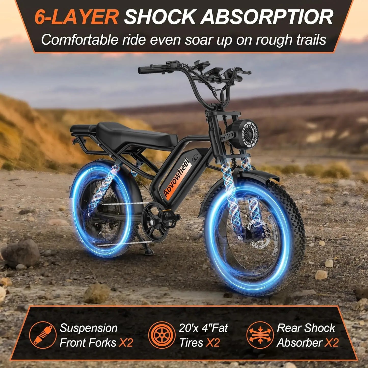 AOVOWHEEL AW2PRO Electric Bike 1500W Fat Tire Mountain Snow