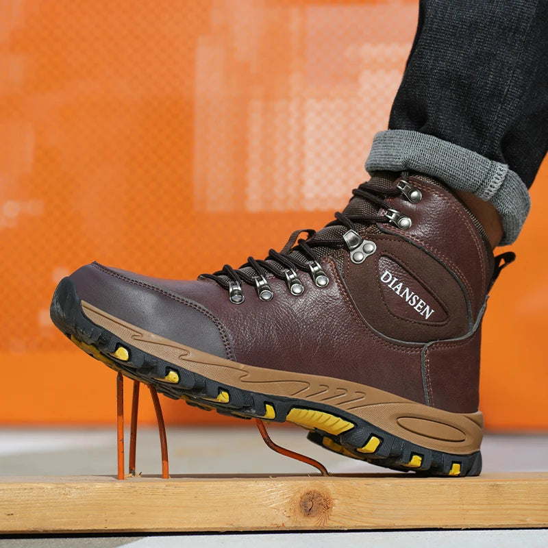 VEIGAR Waterproof Leather Men Safety Boots Anti Puncture Industrial Shoes