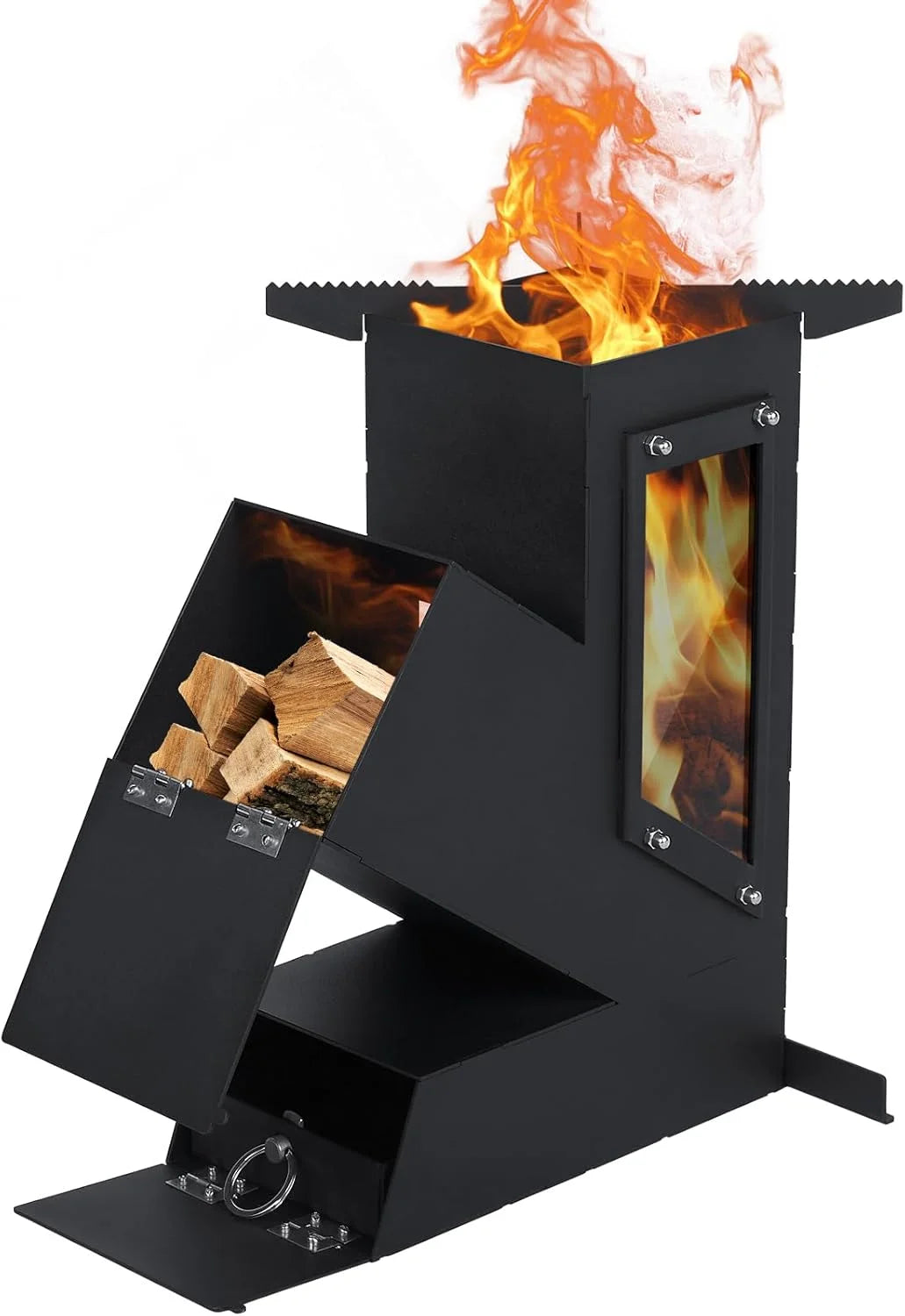 Portable Rocket Stove With Glass Door Outdoor Camping Grill