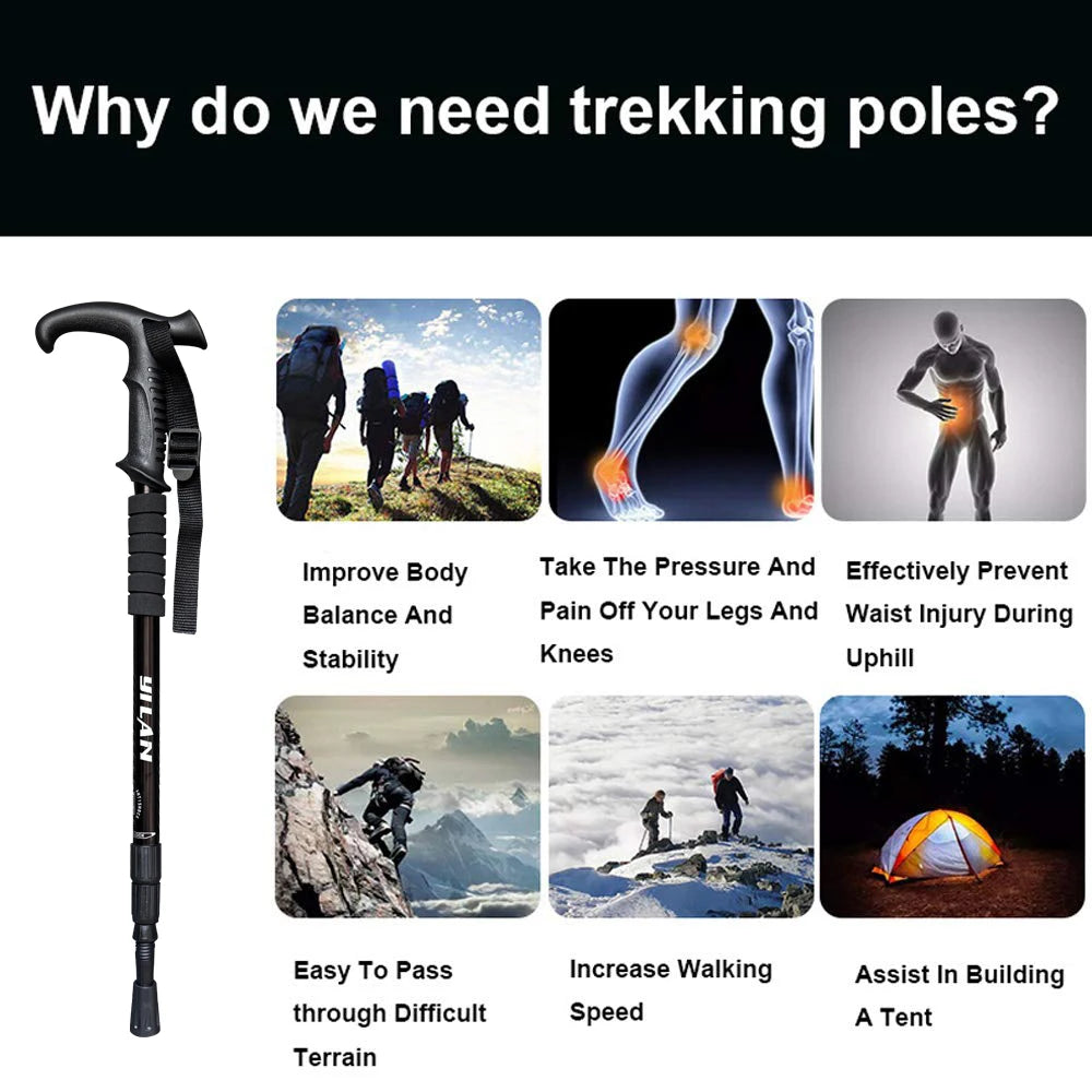 Ultralight Aluminum Hiking Poles With Shock Absorption Quick Lock System