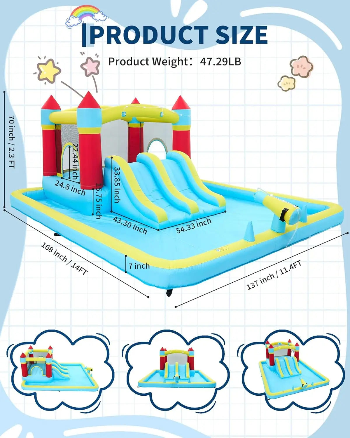 Inflatable Water Slide 7 In 1 Backyard Park With 350W Blower
