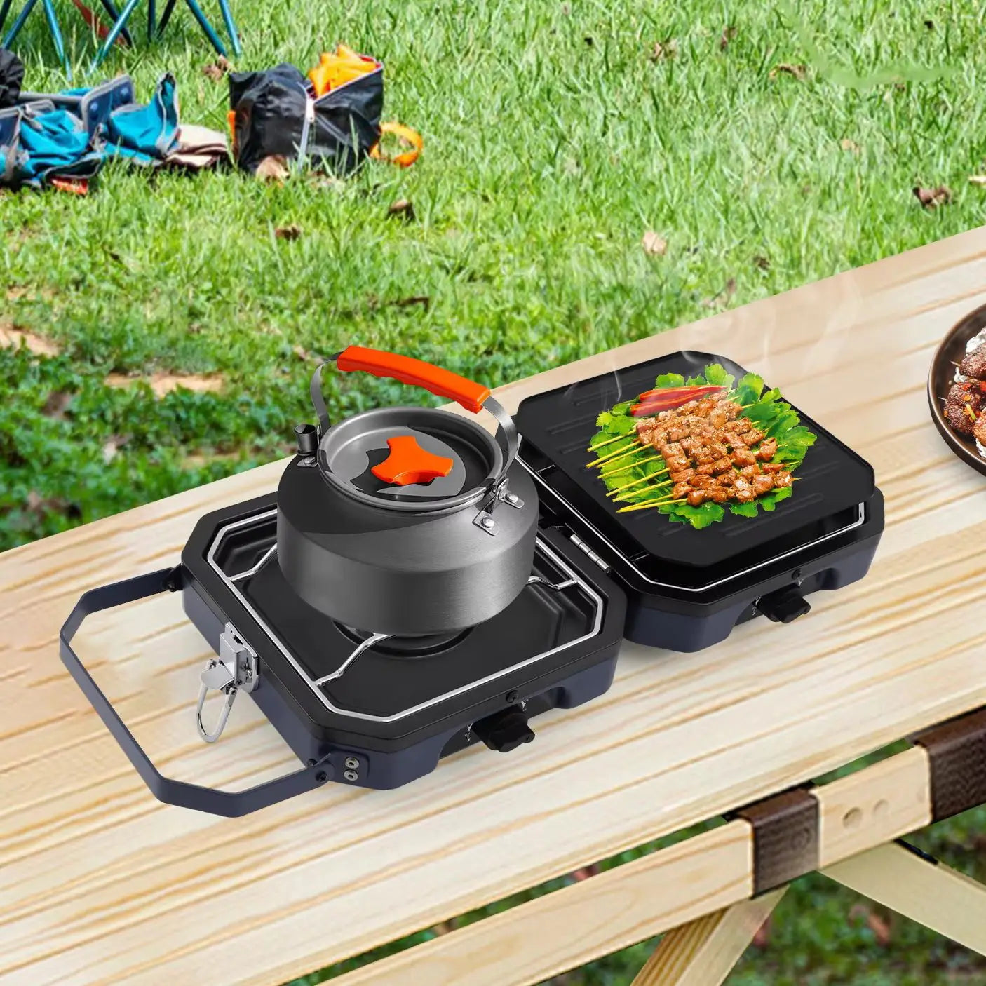 2 Burner Portable Camping Gas Stove Dual 2.3KW Folding Stainless