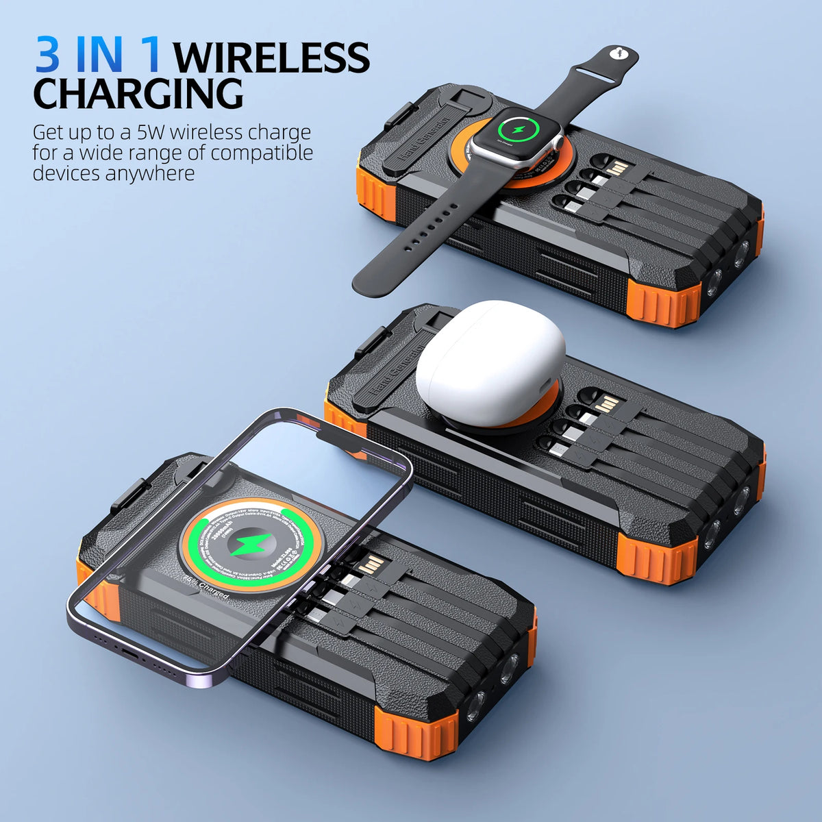 Rscrola Hand Crank Solar Power Bank Wireless Charger LED Light