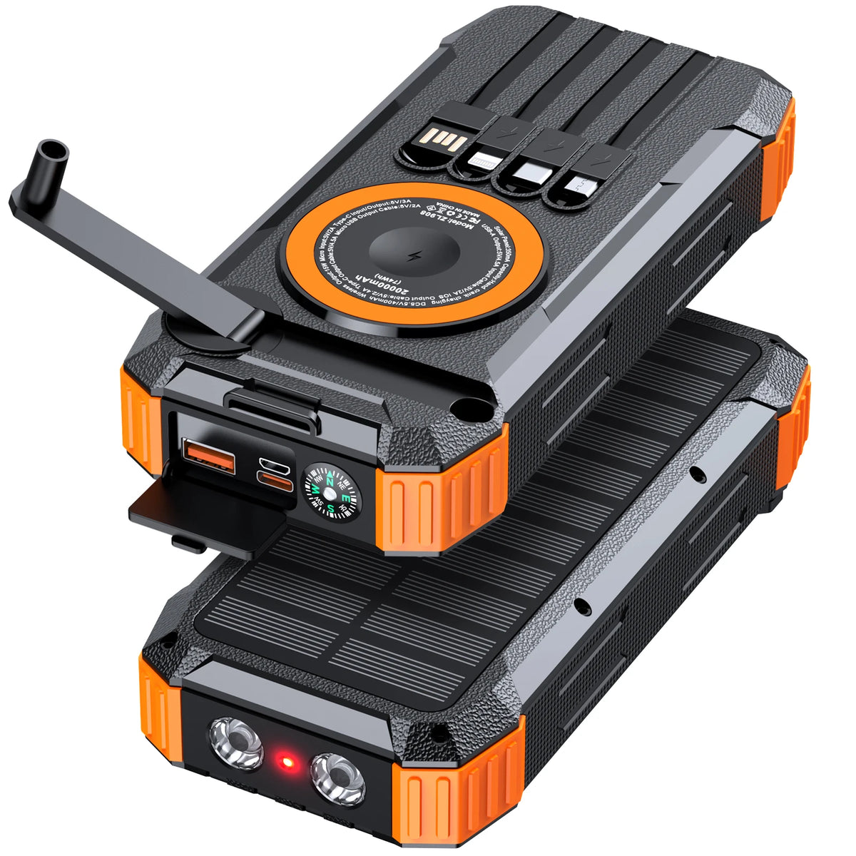 Rscrola Hand Crank Solar Power Bank Wireless Charger LED Light