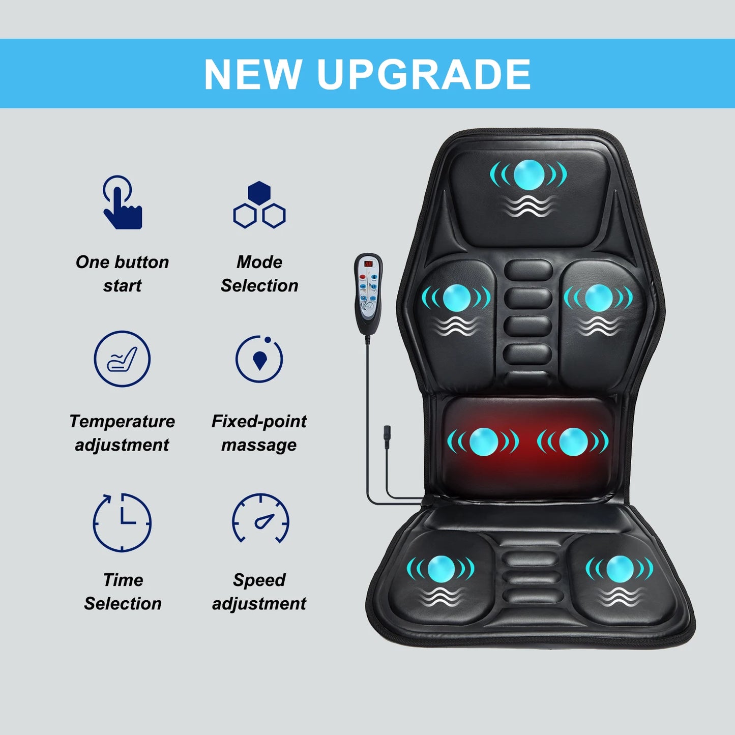 HOMEMASSA Massage Chair Pad With Heat Back Massage Seat Cushion 9 Modes