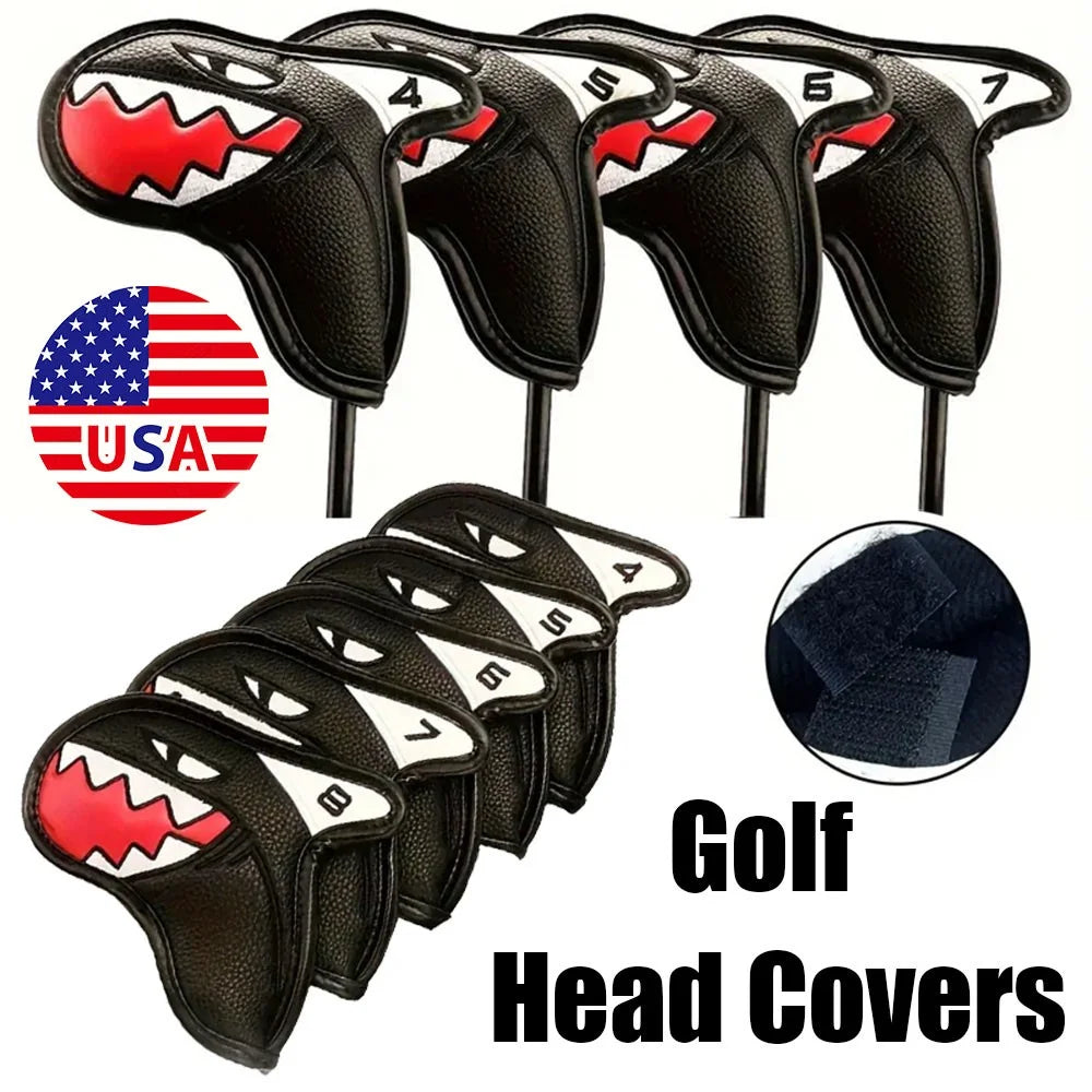 Shark Golf Iron Head Covers 9 Piece Waterproof PU Leather