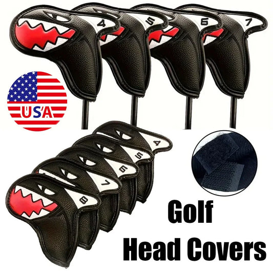 Shark Golf Iron Head Covers 9 Piece Waterproof PU Leather