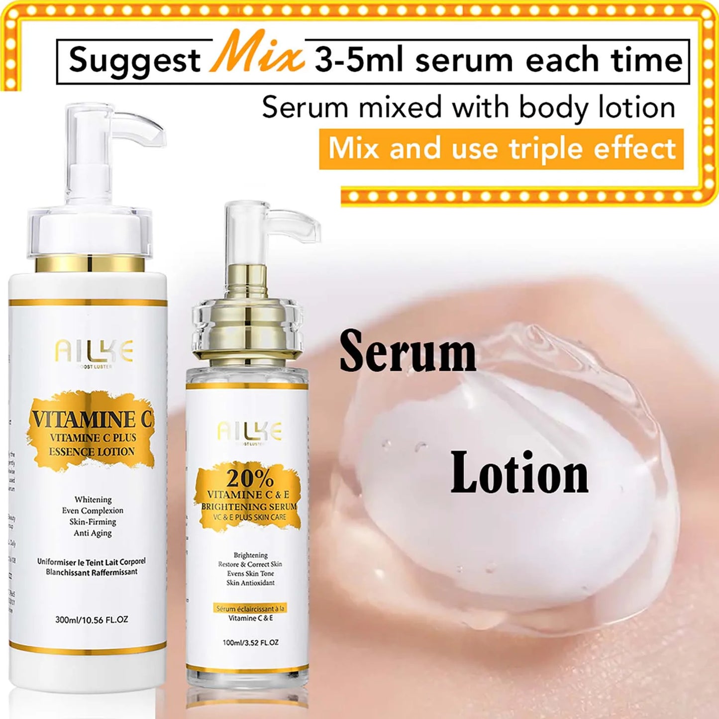 AILKE Vitamin C Brightening Body Lotion Anti Wrinkle Hyaluronic Acid