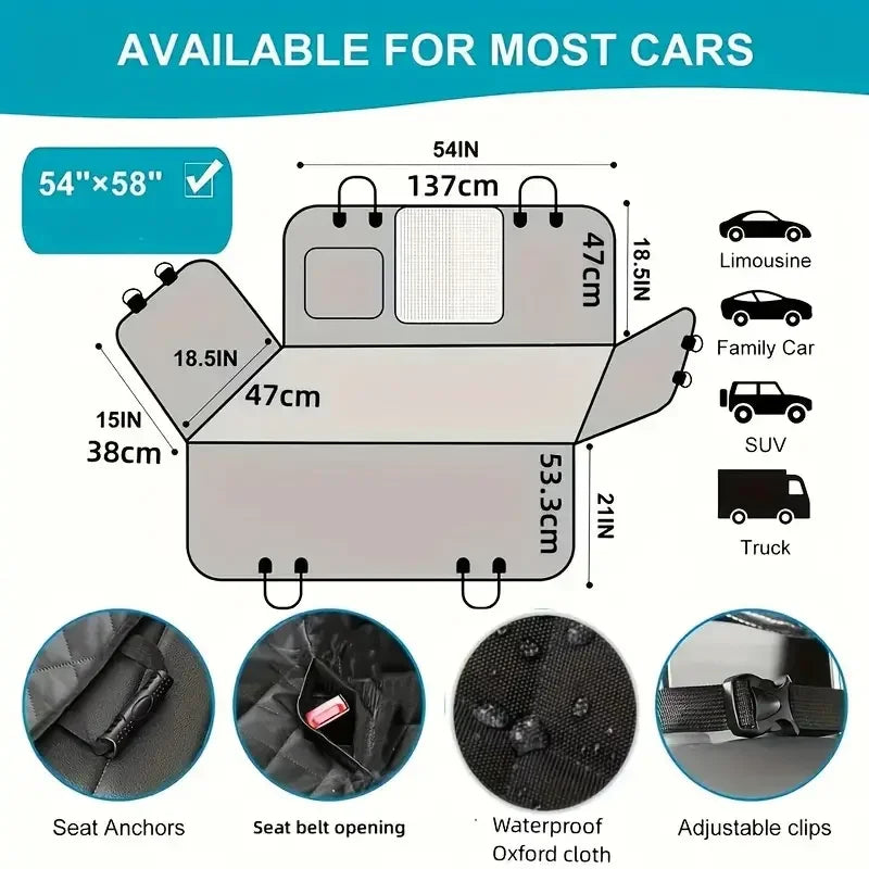 Dog Car Seat Cover For Pets Waterproof Hammock Nonslip Durable All Vehicles