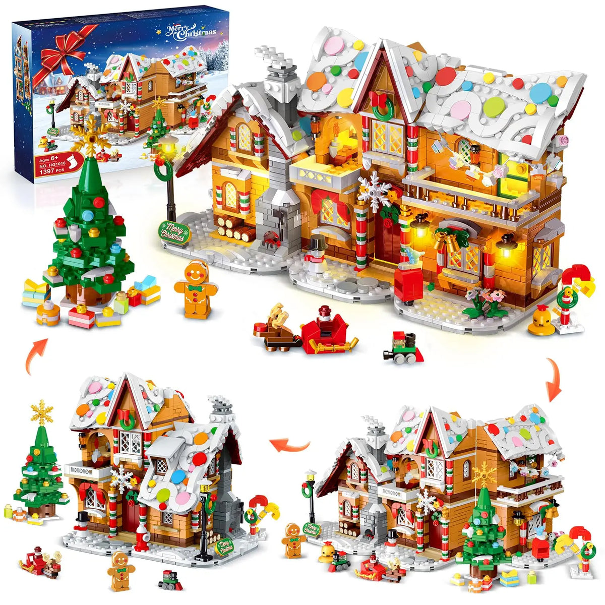 HOGOKIDS Christmas Gingerbread House Building Set With LED Light
