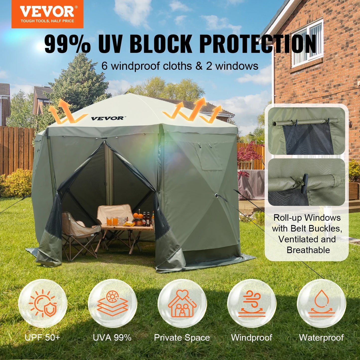 Waterproof Pop Up Gazebo Screen Tent With Mesh Windows