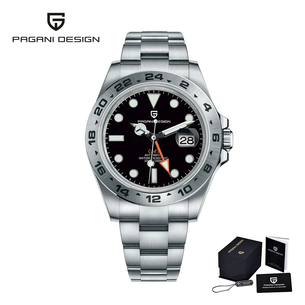 PAGANI DESIGN Automatic GMT Mens Sapphire Crystal Stainless Steel Watch