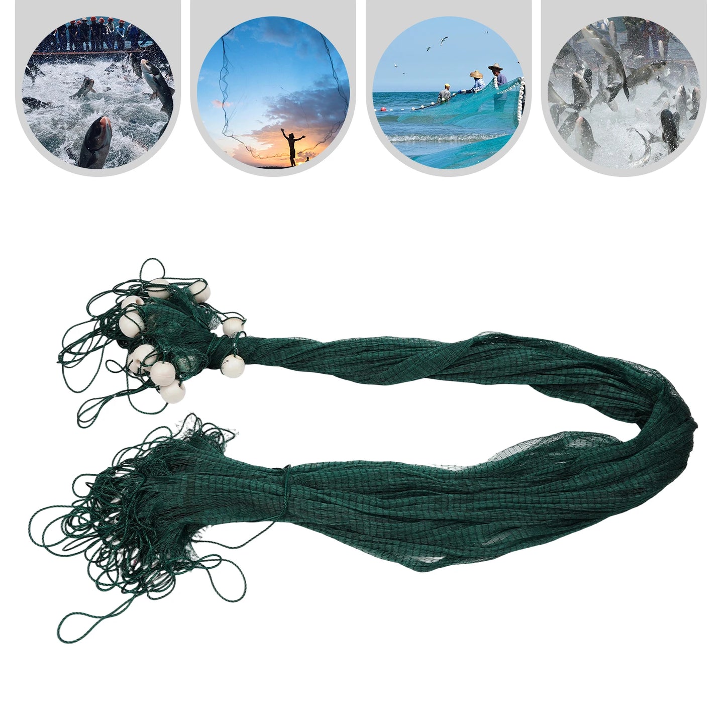 Bymaocar 20M Fishing Drag Net With Iron Sinkers Green Polyethylene Seining Net