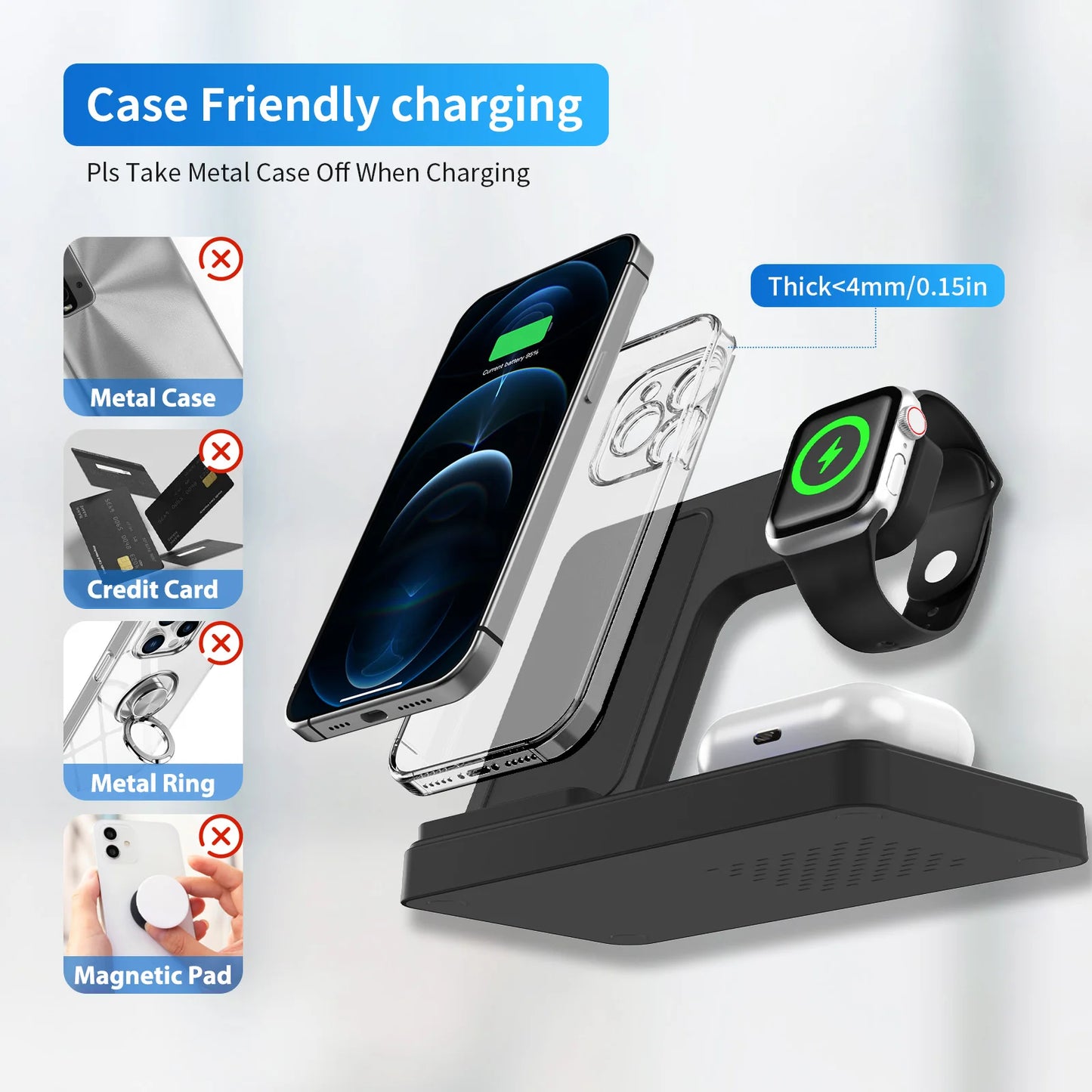 3 In 1 Magnetic Wireless Charger 18W Foldable For iPhone