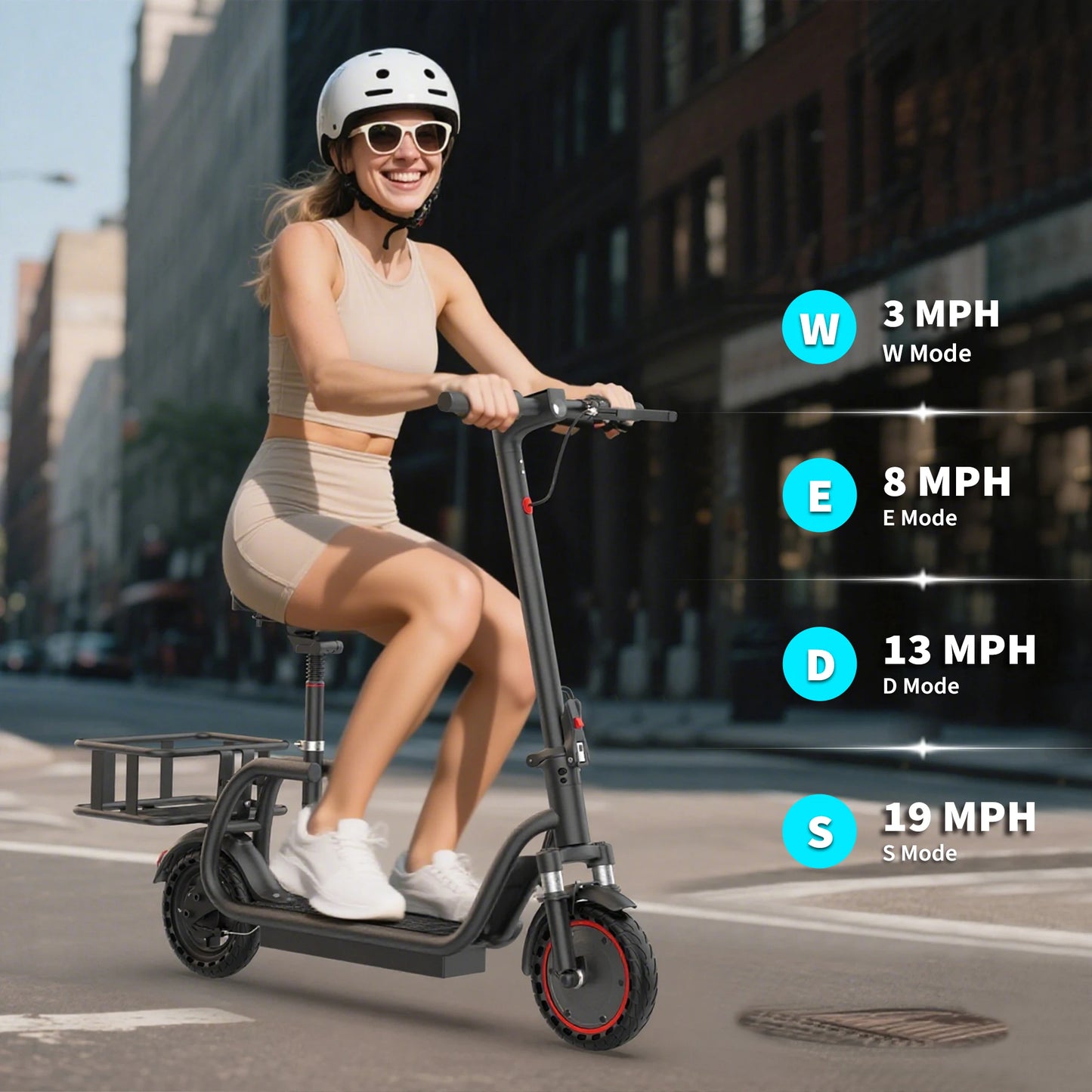 Aovopro Foldable Electric Scooter With Seat And Basket For Adults