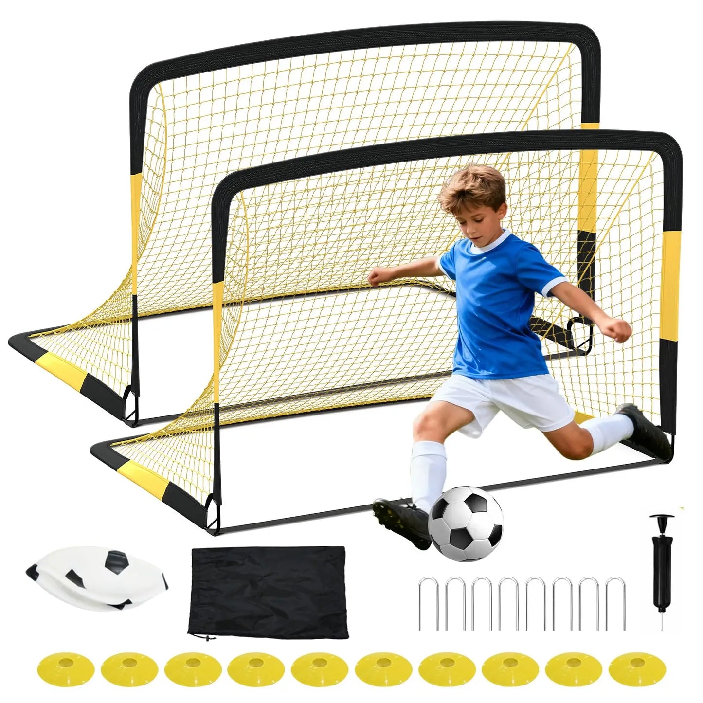 HiMISS Pop Up Soccer Goals Set 2 Pack Backyard Training Equipment