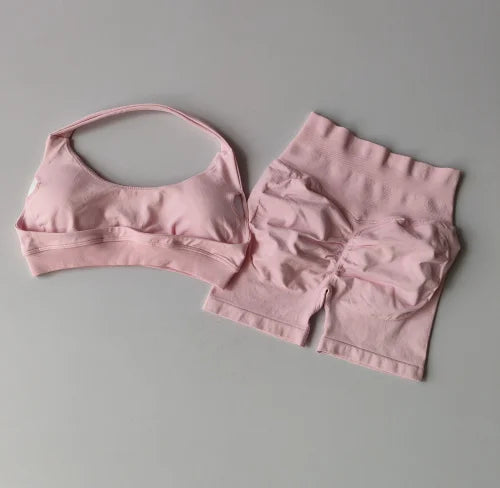 Seamless Breathable Yoga Bra And Shorts Set For Training