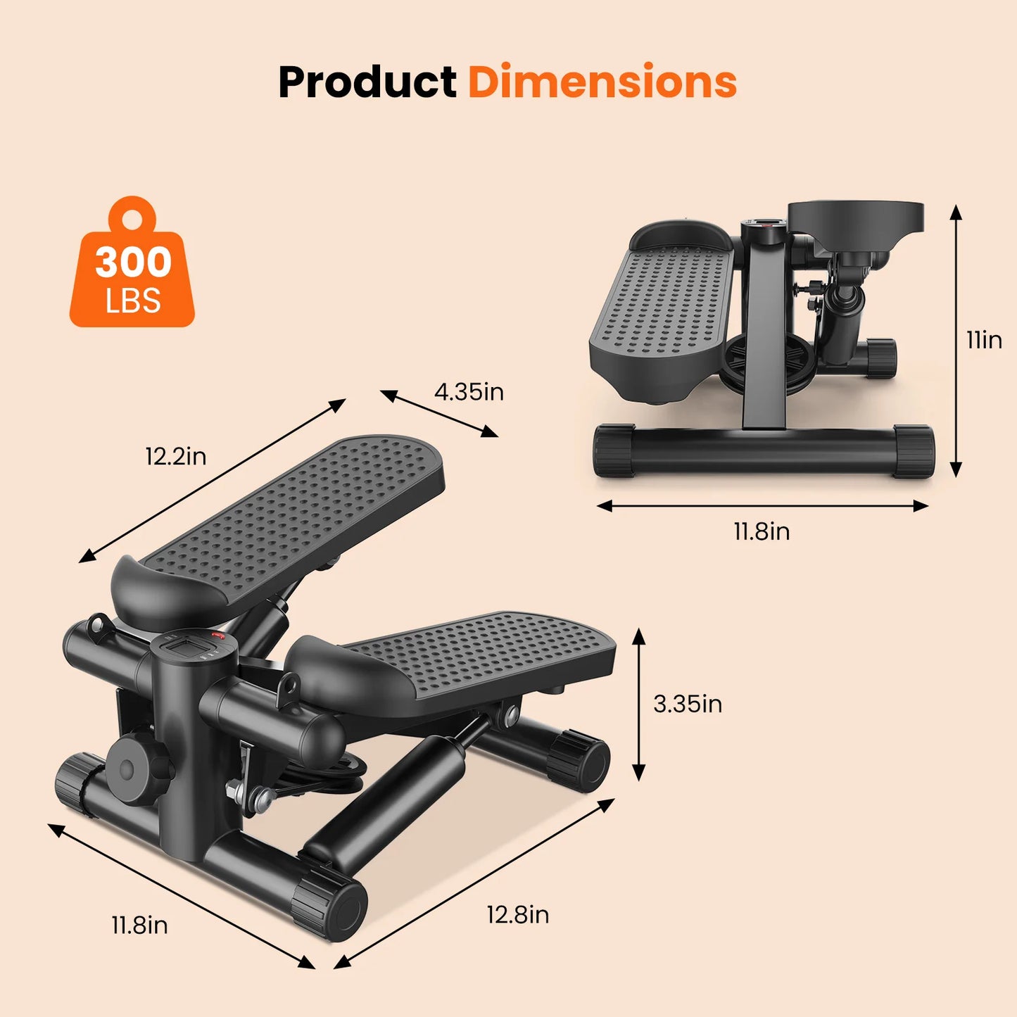 Mini Stepper With Resistance Bands 300 Lbs Capacity Home Cardio