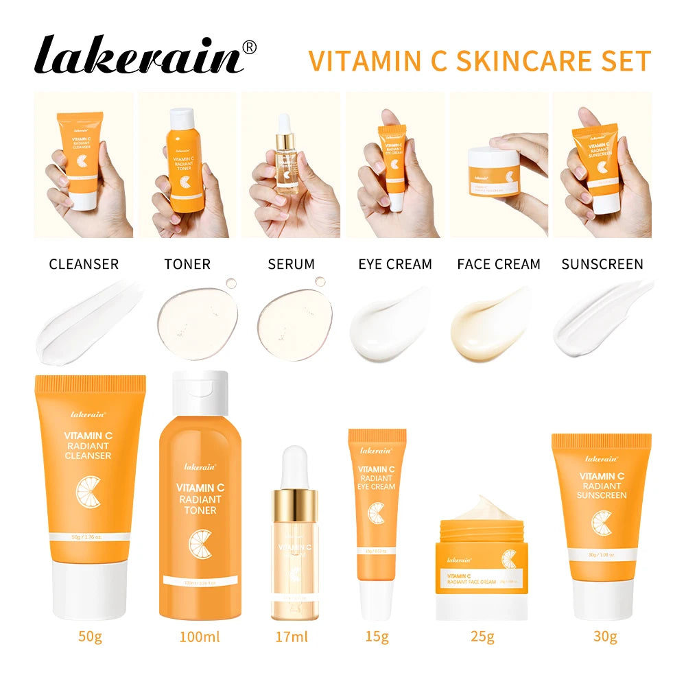 Lakerain Vitamin C Skin Care Set Whitening Serum Facial Moisturizer