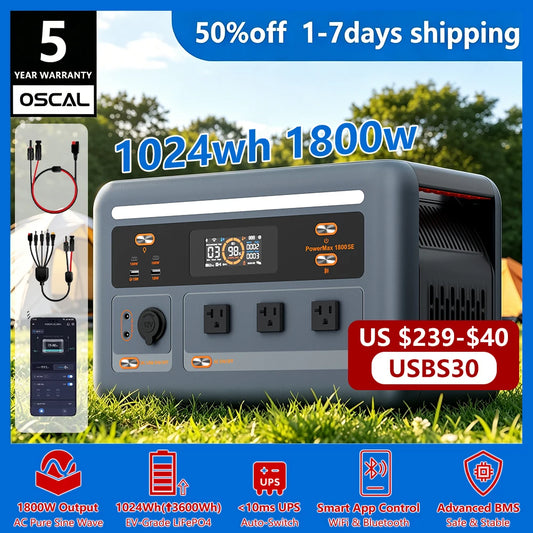 OSCAL Portable Power Station With LiFePO4 Battery And Solar Charging