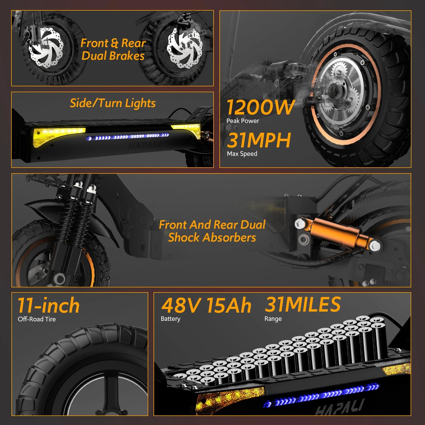 Osboo Off Road Electric Scooter 1200W 31 MPH All Terrain 31 Mile Range