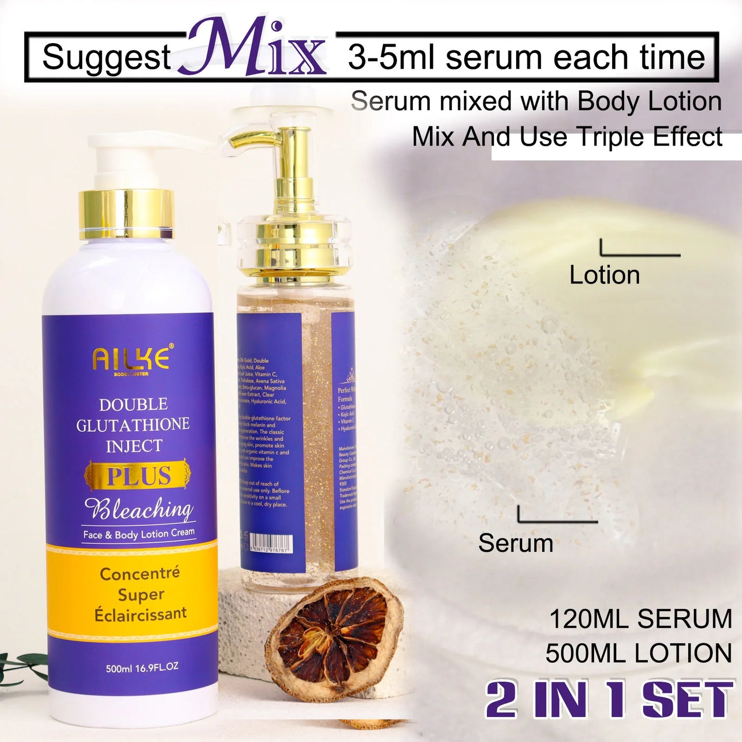 AILKE Double Glutathione Whitening Serum For Dark Spots and Moisturizing