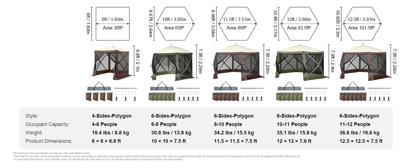 Waterproof Pop Up Gazebo Screen Tent With Mesh Windows