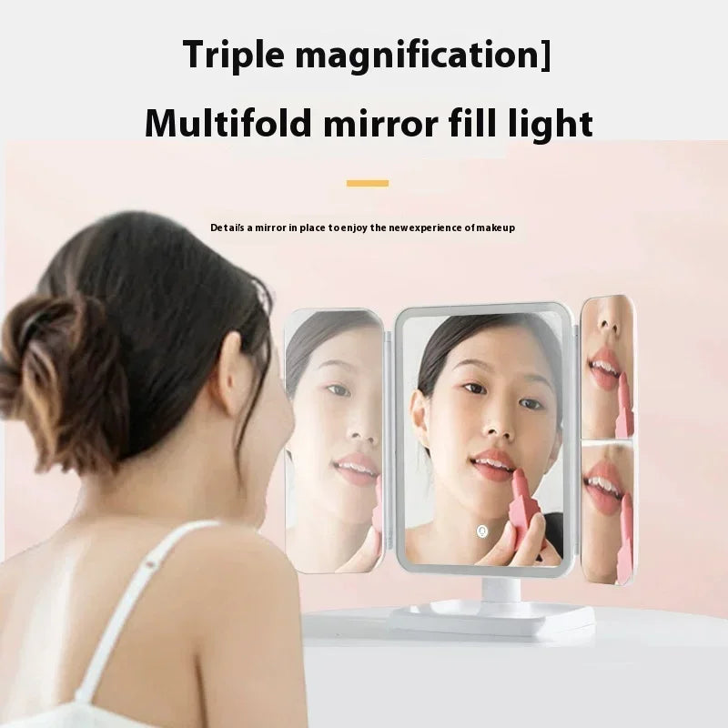 Trifold Makeup Mirror With LED Lights For Dorm Dressing