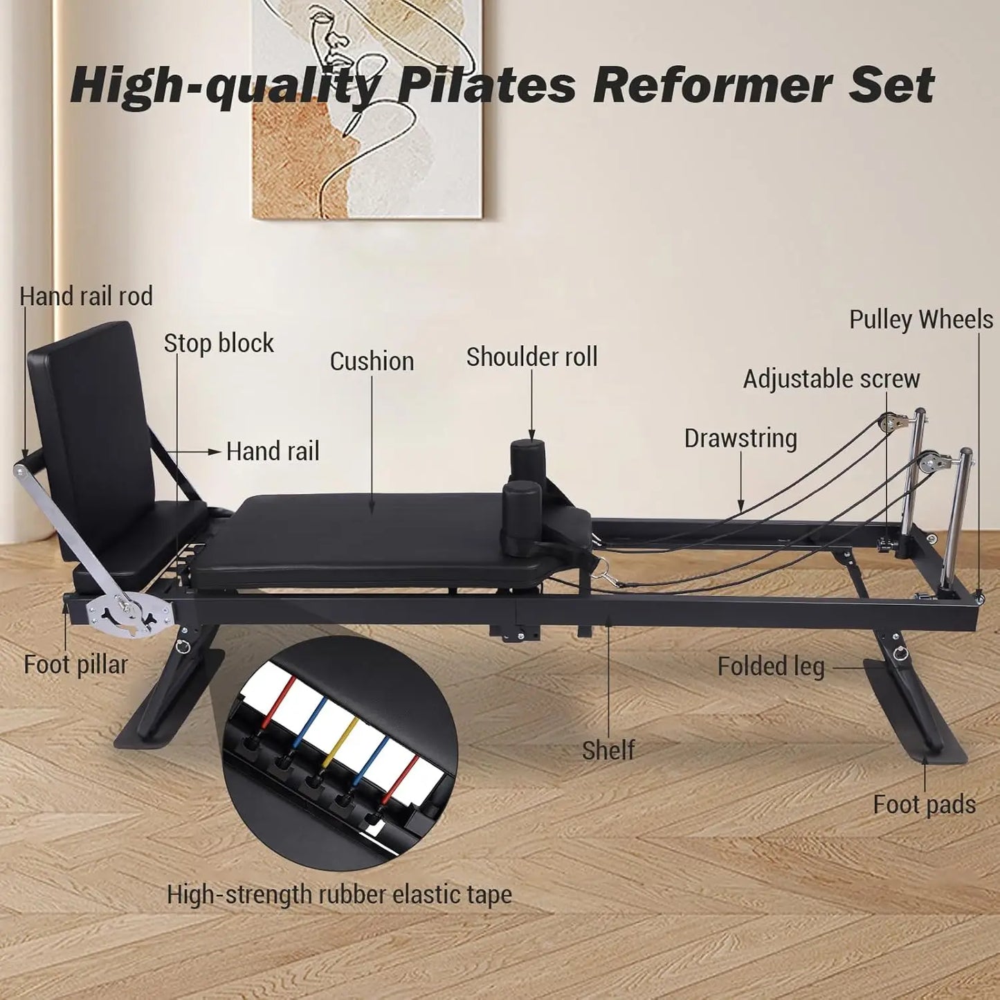 HiMISS Foldable Reformer Pilates Machine With Adjustable Resistance And Springs