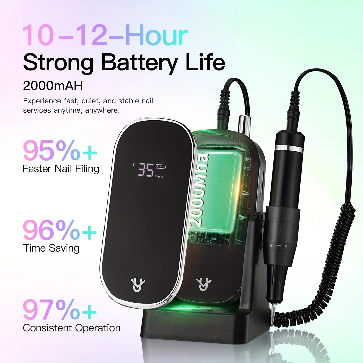 Professional Electric Nail Drill 35000 RPM Cordless Rechargeable Nail File