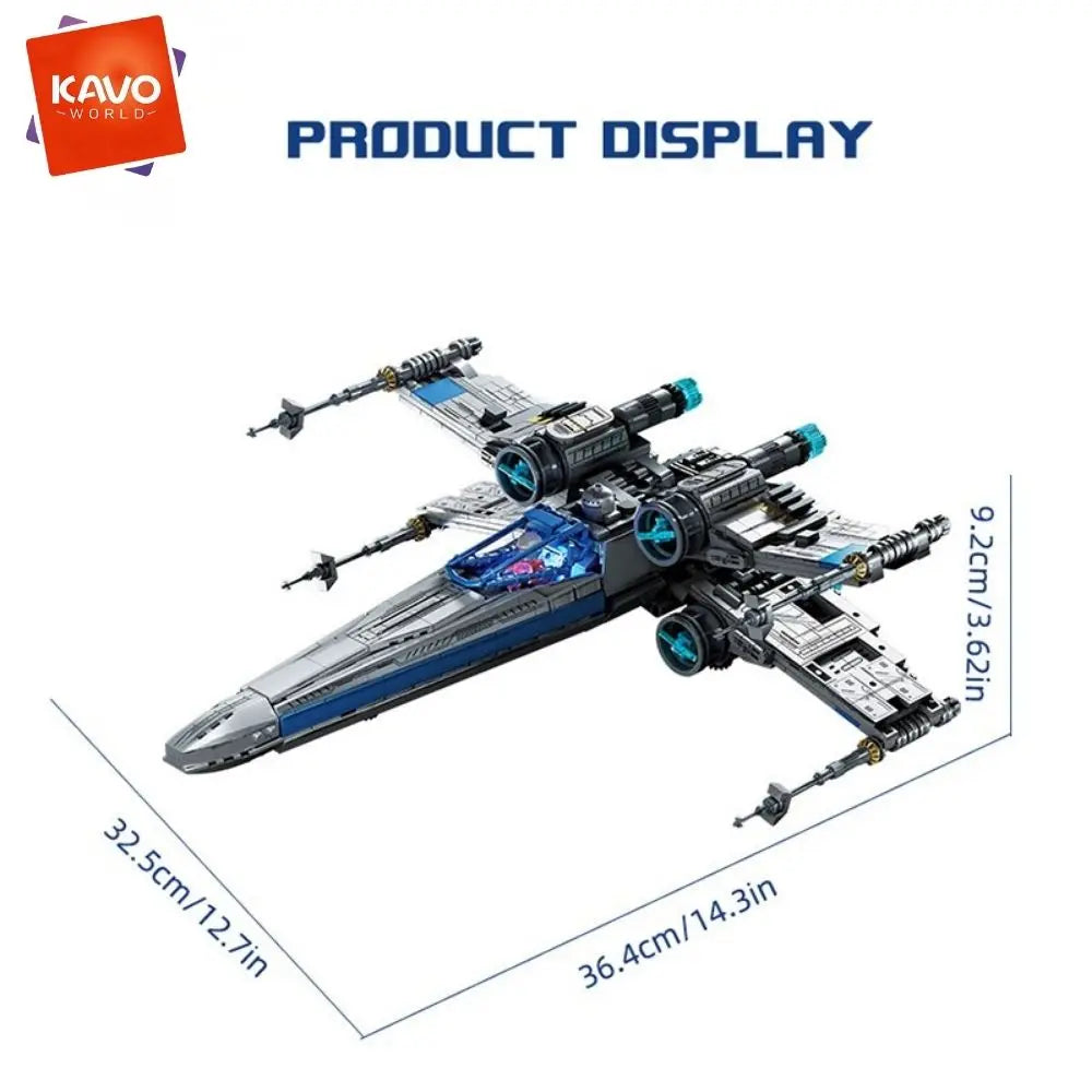 KAVOWORLD X-Wing Transformable Space Fighter Building Blocks with LED Lights