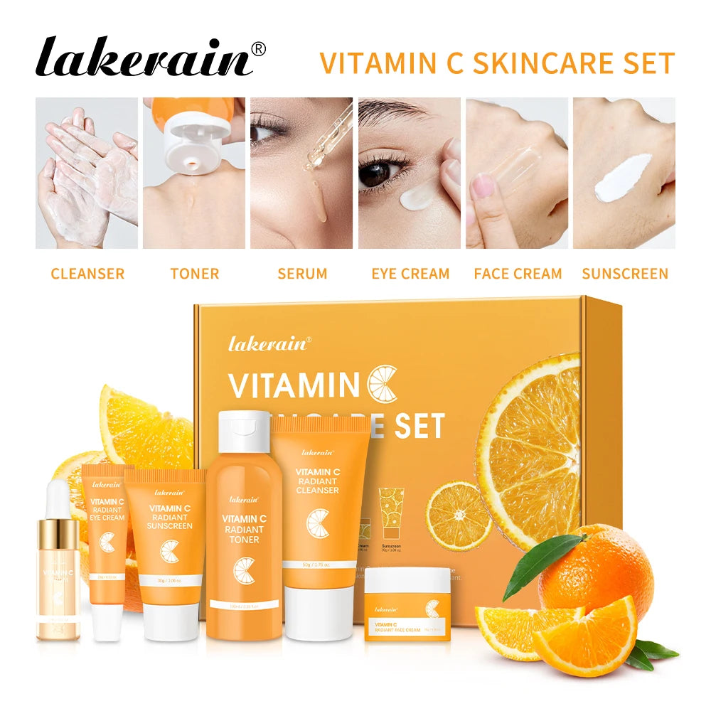 Lakerain Vitamin C Skin Care Set Whitening Serum Facial Moisturizer