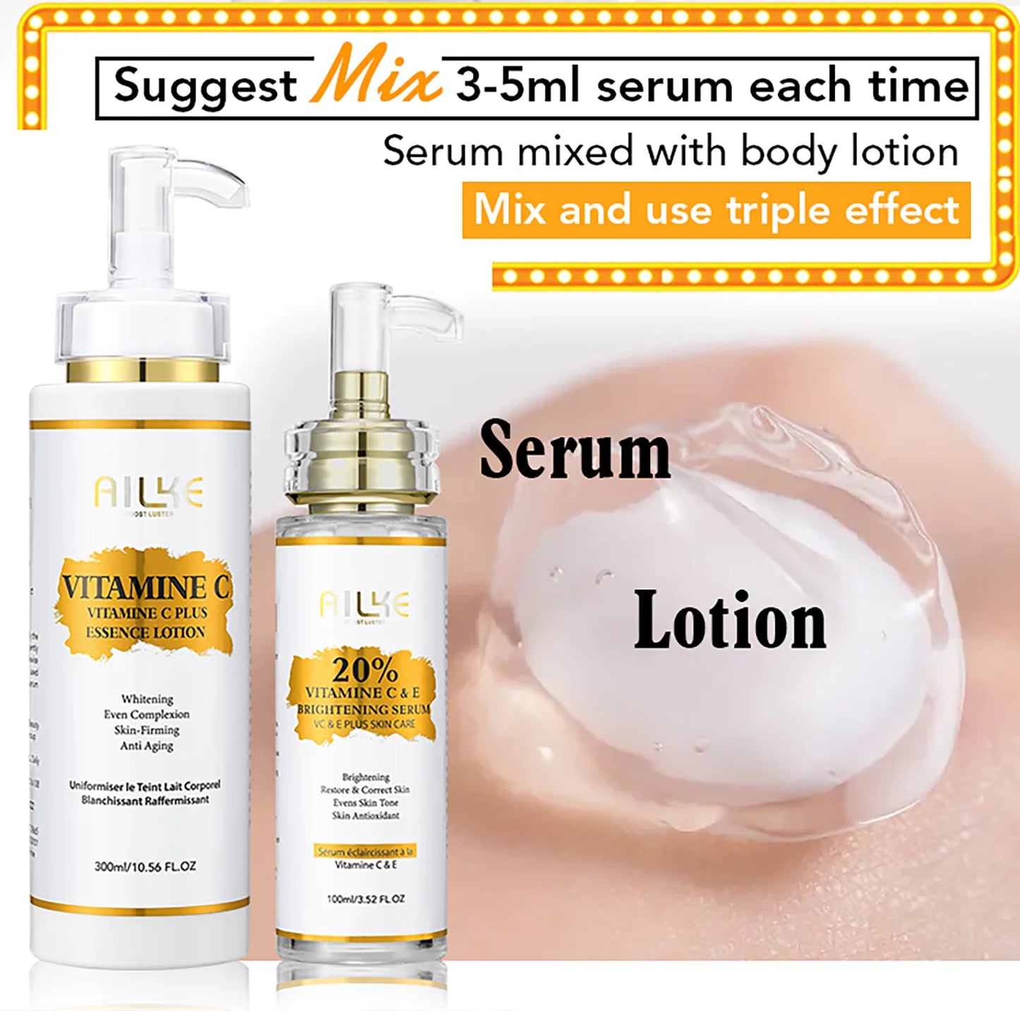 AILKE Vitamin C Brightening Body Lotion Anti Wrinkle Hyaluronic Acid