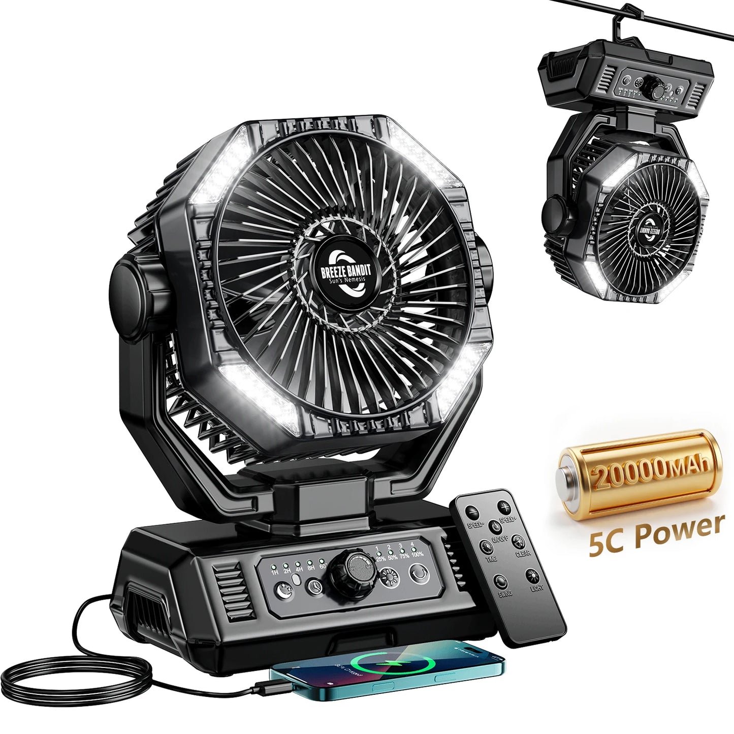 ColdSky 20000mAh Battery Camping Fan With LED Lantern 8 Speed