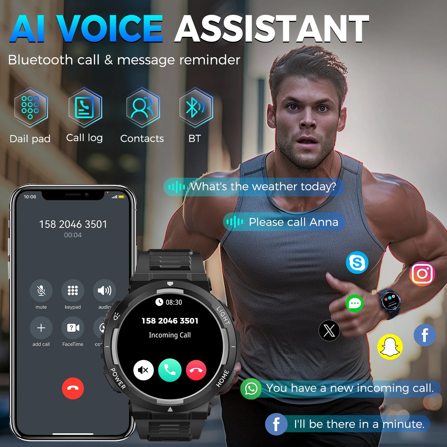 Eigiis Smart Watch With Led Flashlight And Sport Modes