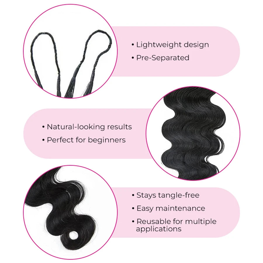 Inksoda Body Wave Feather Crochet Hair Extensions Knotless Lightweight