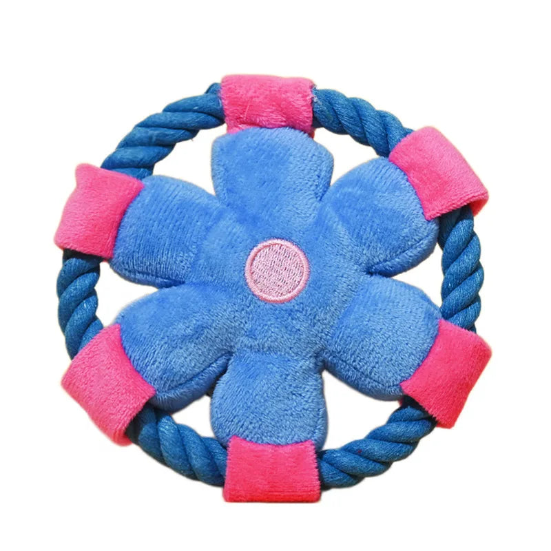 Cartoon Flower Cotton Rope Frisbee Dog Toy Squeaky Interactive Toy