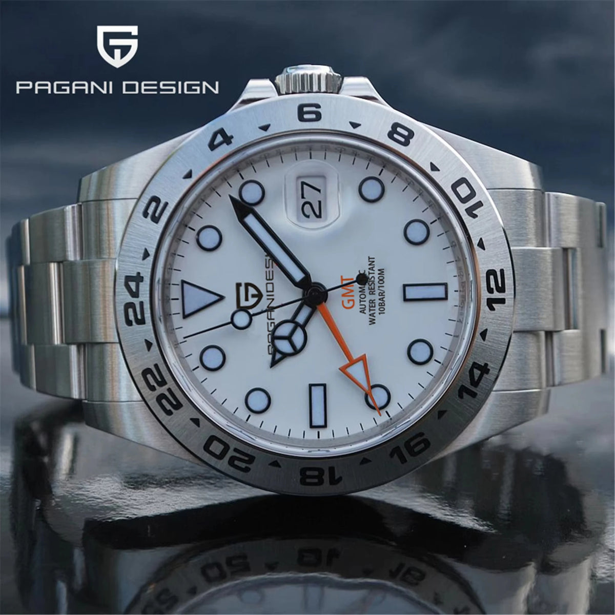 PAGANI DESIGN Automatic GMT Mens Sapphire Crystal Stainless Steel Watch